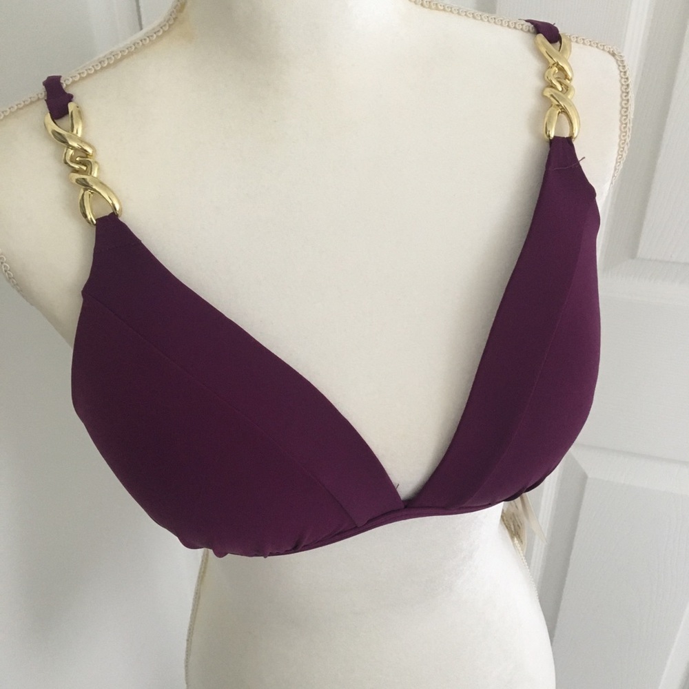NWT Plum Bikini Top With Gold Hardware